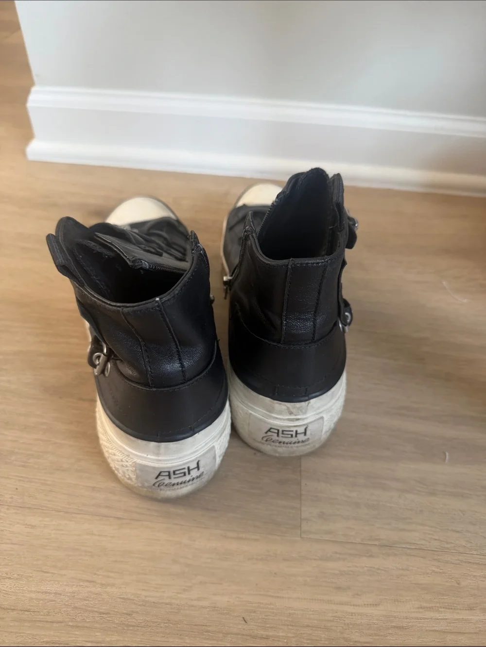 Ash Black Leather High-Top Sneakers with White Toe Caps